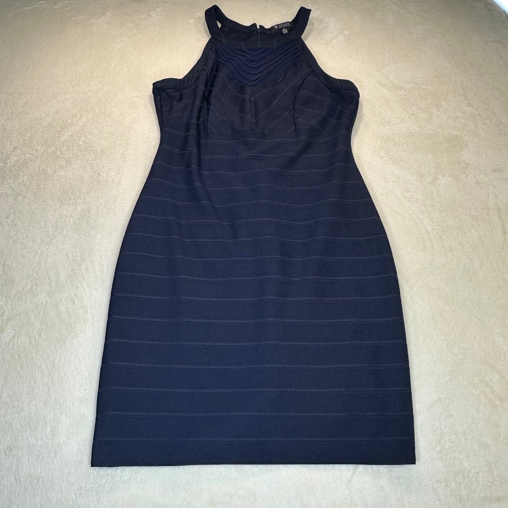 Guess Los Angeles Navy Blue Ribbed Halter Sheath Dress Size 12 GDLP3249
